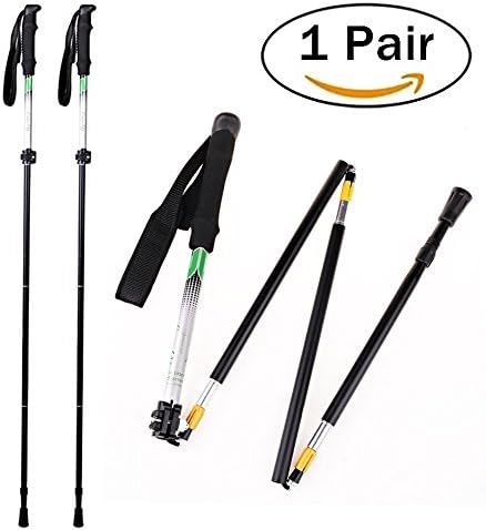 Minglitai Aluminum Trekking Pole Collapsible Hiking Stick Lightweight Nordic Walking Pole with Ergonomic EVA grip and Easy Flip Locks (Black2, 2 Packs)