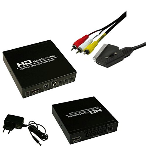 Scart zu HDMI Converter / Konverter + Scart auf Chinch Kabel 21-Polig/Chinch Audio (Weiß/Rot) Video(Gelb) 2m