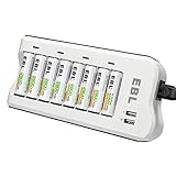 EBL 8 Stecker mit 2 USB Port Akkuladegerät für AA, AAA, NI-MH Akku und USB Gerät