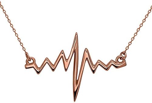 EKG Heart Beat Pendant Necklace | in 925 Sterling Silver with 18 K Gold Rhodium and Rose Gold Plating | Nerd Student Gift Girlfriend Wife Birthday | by Serebra Jewelry (Rose Gold-plated)