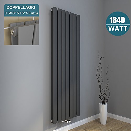 Design Flach Heizkörper 1600x616mm Antrazit Paneelheizkörper Vertikal Mittelanschluss Doppellagig