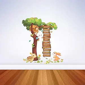 Sudarshan PVC Vinyl Sticker Cartoon Months Ladder and Jungle Animal Wall Sticker for Child Room, Play School, Nursery ( 91 cm X 81 cm)