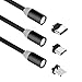 Produktbild LAMA 3A Quick Charge Magnet Kabel Magnetisches USB Ladekabel Datenkabel [3 Stück 1M] mit Blitz Typ C Micro USB Adapter für iPhone Samsung Huawei Sony Moto BlackBerry HTC Nokia Nexus Xiaomi LG Schwarz