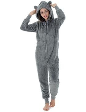 Damen Fleece Einteiler Pyjama Schlafanzug Onesie PJ Nachtwäsche