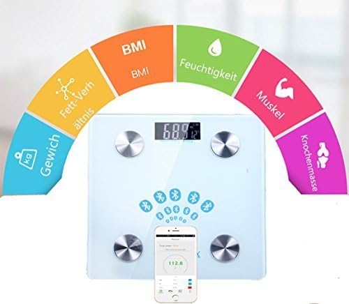 Bluetooth Scales, High Accuracy Memory Track Technology Digital Bluetooth Smart Scale 180kg/400lb Weight Capacity, 10 Users Auto Recognition, Measures Weight, Body Fat, Water, Muscle, Calorie and BMI (White)
