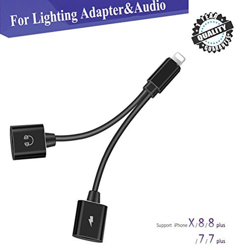 Lightning Jack Adapter for iPhone7/7Plus iPhone 10/X/8/8Plus Headphone Splitter Adapter 2 in 1 Lightning Cable with Charging Audio Earphones Adaptor Multifunctional Adapter Support Music Charge Volume Control Phone Communication Call New Compatible for iOS 11 or Later(Black)