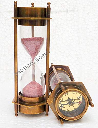 Messing Sanduhr 3 min massivem Messing Sand Timer mit beiden Seite Kompass