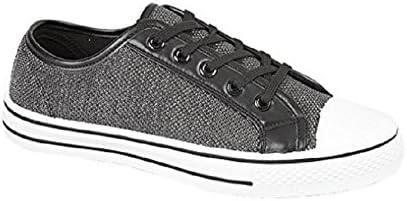 Forever Famous New Ladies Womens Girls Flat Lace Up Pumps Plimsolls Canvas Trainers Shoes Size (5 UK, Black)
