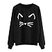 Produktbild Sweatshirts Damen Katze Aufdruck CLOOM Cat Schöne Baggy Kapuzenpullover Drucken Hoodie Niedlich Bluse Oversized Elegant College Umhangjacke Freizeit Mädchen O-Ausschnitt Kuschelpullover (M, Schwarz)