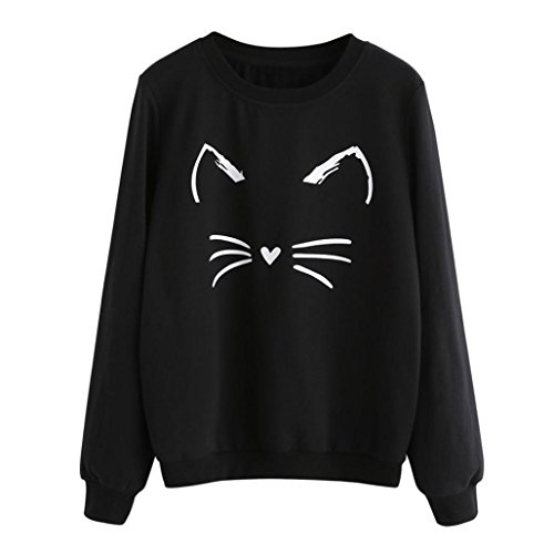 Preisvergleich Produktbild Sweatshirts Damen Katze Aufdruck CLOOM Cat Schöne Baggy Kapuzenpullover Drucken Hoodie Niedlich Bluse Oversized Elegant College Umhangjacke Freizeit Mädchen O-Ausschnitt Kuschelpullover (M, Schwarz)
