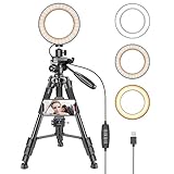 EL PAQUETE INCLUYE: (1) 16cm luz LED anular USB (1) Trípode de aleación de aluminio con cabeza panorámica (1) Abrazadera de smartphone multifuncional (1) Bolsa de transporte para trípode; Este kit es perfecto para proporcionar luz adicional para maquillarse, tomar fotos, hacer videos, youtube, selfie y transmisión en vivo