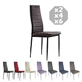 Montaje y limpieza fácil MOG CASA - Conjunto de 2, 4 o 6 sillas de Comedor con Patas metálicas y tapizadas de Piel sintética alcochado - Dimensiones 42x42x98cm (Choco, 4)