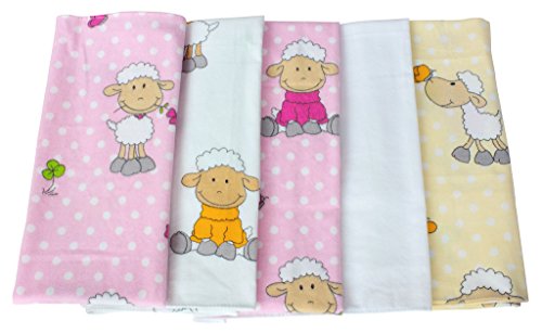 ByBoom® - Moltontücher - Flanellwindeln - Spucktücher - Bunt - 70x80 cm - 5er Pack, 100% Baumwolle - kuschelig - weich; MADE IN EU