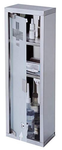 Medizinschrank 15x45x12cm Arzneischrank Hausapotheke Erste Hilfe Medikamentenschrank Verbandschrank Badschrank Wandschrank mit Tip-on Automatik Edelstahlkorpus mit Glasfront