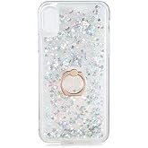 Aksesuarcim Apple iPhone X ile Uyumlu Kılıfı Şeffaf Silikon Sıvılı Simli Y&uuml;z&uuml;k Stand Olabilen Kamera Lens Korumalı Tarz Kapak