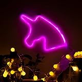  LED Rosa Einhorn Neonlicht-Zeichen, Luohaoshi Neon Pink Einhorn Wandschild, Raumdekor Beleuchtung für Kinderzimmer, Weihnachten, Neujahr, Batterie & USB-Betrieb Nachtlicht (Einhorn)