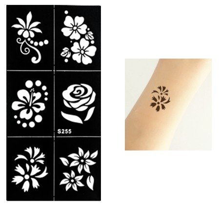 TATTOO Schablone Schmetterlinge Blumen Designs zur einmaligen Verwendung S254 255 für Arm Schulter Bein Fuss Körper - 5