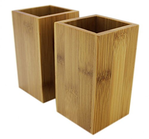 Zahnputzbecher Set eckig aus Bambus Holz braun – 2er Set für Paare im schönen Design - 3