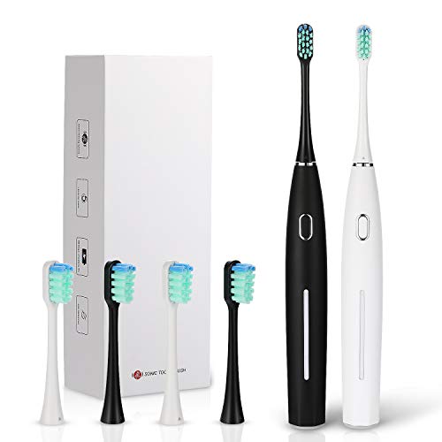 2 Spazzolini Elettrici Sonic 5 Modalità 6 Spazzolini Ricarica Veloce USB Dello Spazzolino Che Dura 30 Giorni,Timer Interno Intelligente Spazzolino Ricaricabile Coppie e Famiglie(Bianco e Nero)