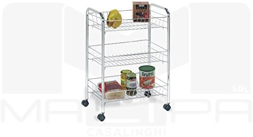 Brilly Chrome Kitchen Trolley Rack Fruit Expenditure Cosmetics 43 x 28 x 60 cm