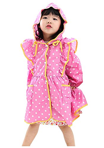 Korean Baby-Girls Princess Dress Raincoat Fashion Children Rainwear Pink Dot S