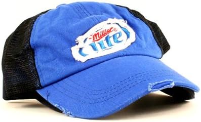 Miller Lite Baseball Cap, Distressed Black & Blue Mesh, Adult, Unisex fit