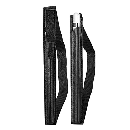tinxi® 2 Stücke Pencil Halter, Kunstleder Pencil-Hülse mit Gummiband für Apple Pencil (kompatibel mit iPad Pro 9,7 Schutzhüllen) Stift Stylus Bleistift Eingabestifte Hülse Pencilhalter Tasche Cover Folio Etui Hülle Sleeve Schutzhüllen Case, schwarz ( Tablettasche nicht enthalten )
