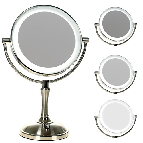 HIMRY® Slim LED Stand 8 Zoll KosmetikSpiegel mit Touch-Funktion, 10x Vergrößerung , Batteriebetrieben oder mit EU-Stecker, beleuchtedte Standspiegel Kosmetikspiegel Tischspiegel, Make-Up, Rasieren, Badezimmer Spiegel, Spiegel 360 ° drehbar, doppelseitigen Standard und 10 Fach Vergrößerung, KXD3140-10x