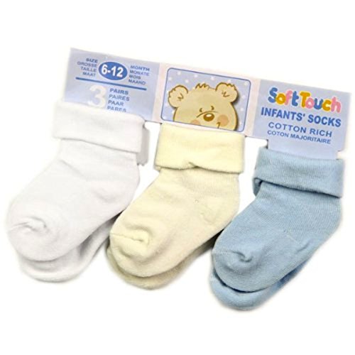Quality cotton roll down baby socks by Soft Touch - boys - Size Blue/cream/white - 0-3 Months