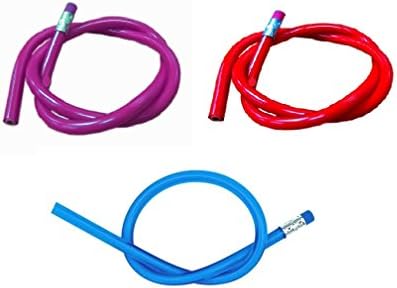 30 Bendy Flexible Pencils with Erasers Mauve Red or Blue with Black Lead x 30 (Mixed)