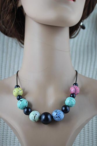 Black And Rainbow Beads Necklace Polymer Clay Beads Necklace Handmade Necklace Unique Gift Beads Necklace Colorful Beads