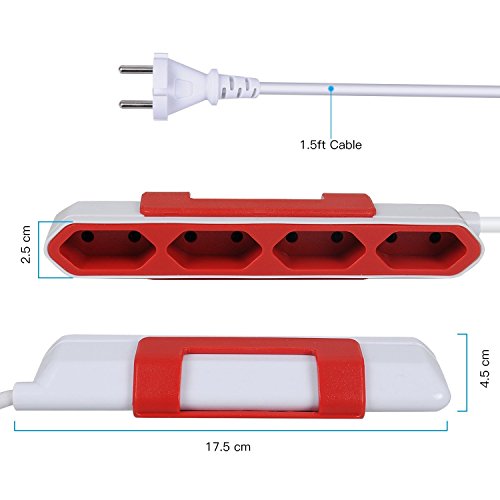 Allocacoc 4 x Verteiler PowerBar Reiseadapter Steckdosenleiste mit 1.5M Verlängerungskabel Power Strip Steckdose 220-240V Schuko, Rot - 8