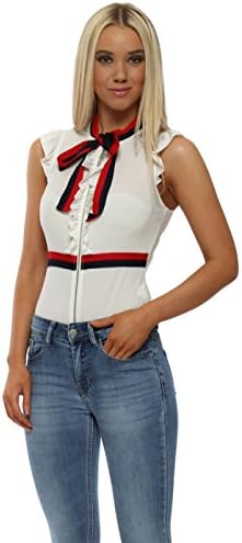 French Boutique Ruffle Trim French Ribbon White Bodysuit Medium White