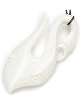 Maori Angelhaken Schmuck aus Knochen, geschnitzt, inkl. schwarzem Textilband, 7cm lang