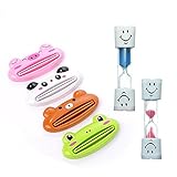 Cheap4uk 2 Minute Kids Toothbrush Timer Smiley Sand Timer for Brushing Children's Teeth & 2Pcs Toothpaste Cream Squeezer Tube Dispenser