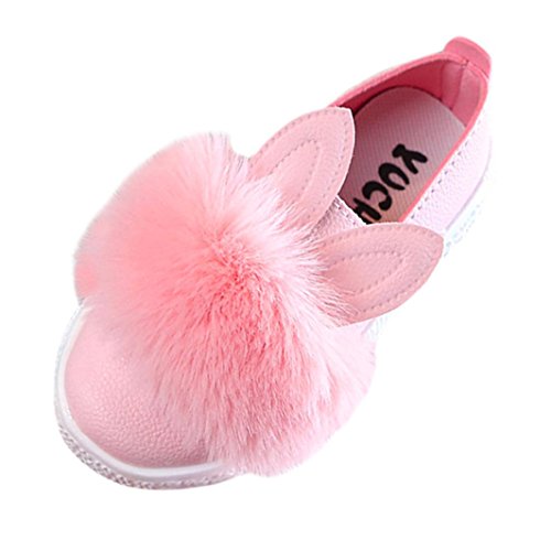 Preisvergleich Produktbild Sannysis Hasenohren Plüsch Prinzessin Schuhe Mädchen Weiche Sohlen Halbschuhe Leder Pelz Sneaker Mädchen Cute Bunny Soft Anti-Rutsch Taufschuhe (23, Rosa)