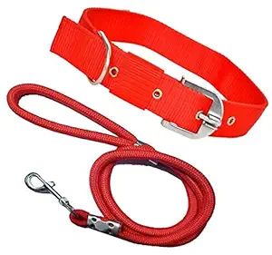 SENAPATI Dog Rope & Collar Set -15 MM- Medium?(Red, Leash Size 1M-1.5M)
