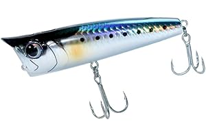 MIOYOOW Leurres Pêche en Eau Salée de Surface, Leurre Flottant de Pêche au Surf, Appâts Coulants Hameçons Triples,avec Yeux 3D pour Bar, Truite, Doré, Sébaste