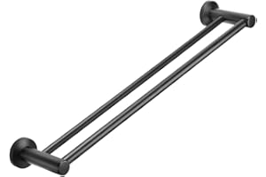 BOOKARROW Towel Rails 600mm/ 24 inch Matte Black, Screw Wall Mounted Double layer Rod Towel Bar or Rack Round in Bathroom or Kitchen B38913K-60CM