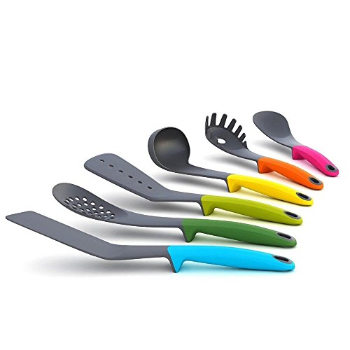 WSKTOP Utensilios de cocina de nylon utensilios de cocina antiadherente 6PCS, Set incluye espátula, cuchara ranurada, espátula ranurada, cucharón, cuchara de fideos, cuchara
