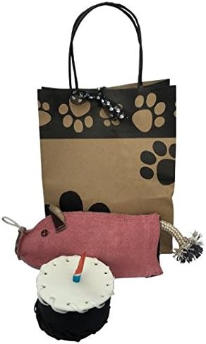 Rawhide dog cake with candle &amp; Natural Suede Piggy ecotoy. Dog chews, Dog birthday cake, Dog birthday, Dog cake, Dog presents, rawhide chews, Dog birthday present