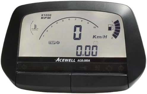 Acewell ACE-5854 Digital Motorbike Speedometer with Rev Counter / Gear Indicator / Temperature Monitor / Fuel Tank Indicator and Other Functions Black