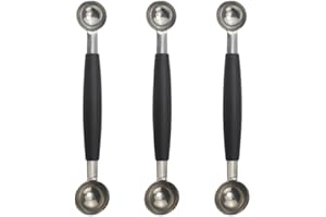 N\A 3 PCS Melon Scoop Double-Sided Melon Baller Ice Cream Cone Double Dessert Scoop for Fruit Ice Cream for Watermelon Ice Cream Cone （Silver ） (U-098)