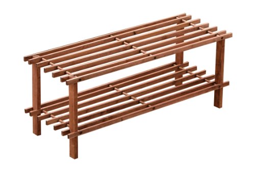Premier Housewares Latten-Schuhregal, 2-stöckig, 30 x 74 x 26 cm, dunkles Zedernholz