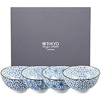 Tokyo Design Studio Kristal, 4 cuencos 12 cm, en Juego, Color Azul y Blanco