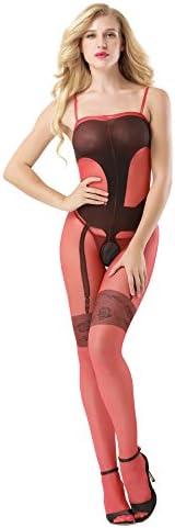 JJPUNK Women's Sexy Christmas Lingerie, Open Crotch Lace Hollow Strap Stocking Suspender Bodysuit Nightwear