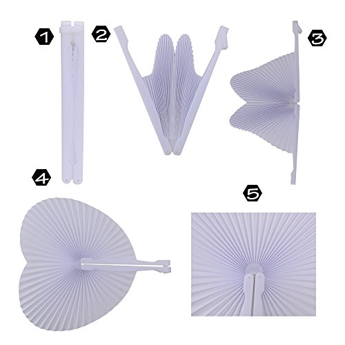 60 Stk. Handgriff Fächer Handfächer Weiß Papierfächer Klappfächer hand fan papier Hochzeit party Faltbar Taschenfächer - 3