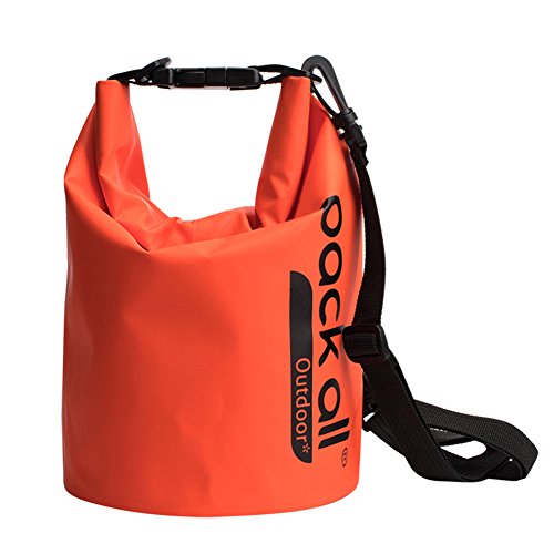 pack all Waterproof Bag Roll Top Sack 5L Dry Bag With Zip Lock Seals & Detachable Shoulder Strap (Orange)