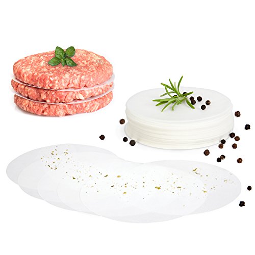 GOURMEO 500 Antihaftpapier Zuschnitte für Hamburger-Presse, rund, Durchmesser 11 cm | 2 Jahre Zufriedenheitsgarantie | Antihaft-Papier, Wachsscheiben, Wachspapier, Backpapier für Burgerpresse, Trennpapier für Hamburgerscheiben bzw. Frikadellen