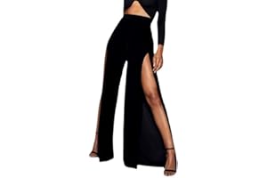 FDEETY Pantalones Palazzo Largos de Pierna para Mujer Pantalones Rectos con Abertura en la Cintura Alta Pantalones de Vestir cómodos Sexy